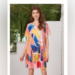 Tropical Print Tunic Dress